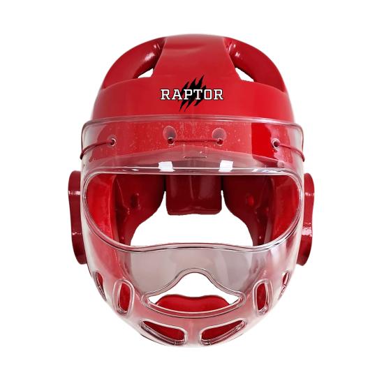 Raptor Taekwondo Kapalı Camlı Mantar Kask - Kırmızı